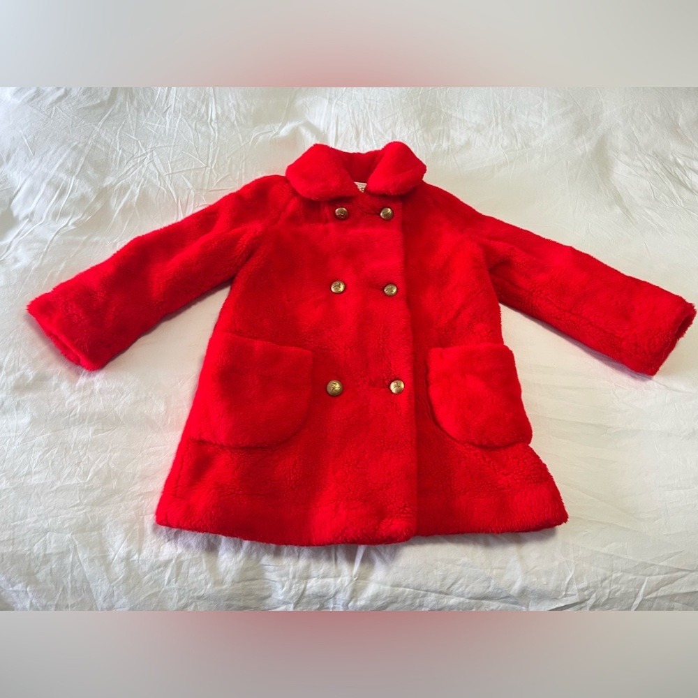 White Stag | Girls SZ 6X | Red Vintage Teddy Bear Dress Coat | Faux Fur Cozy